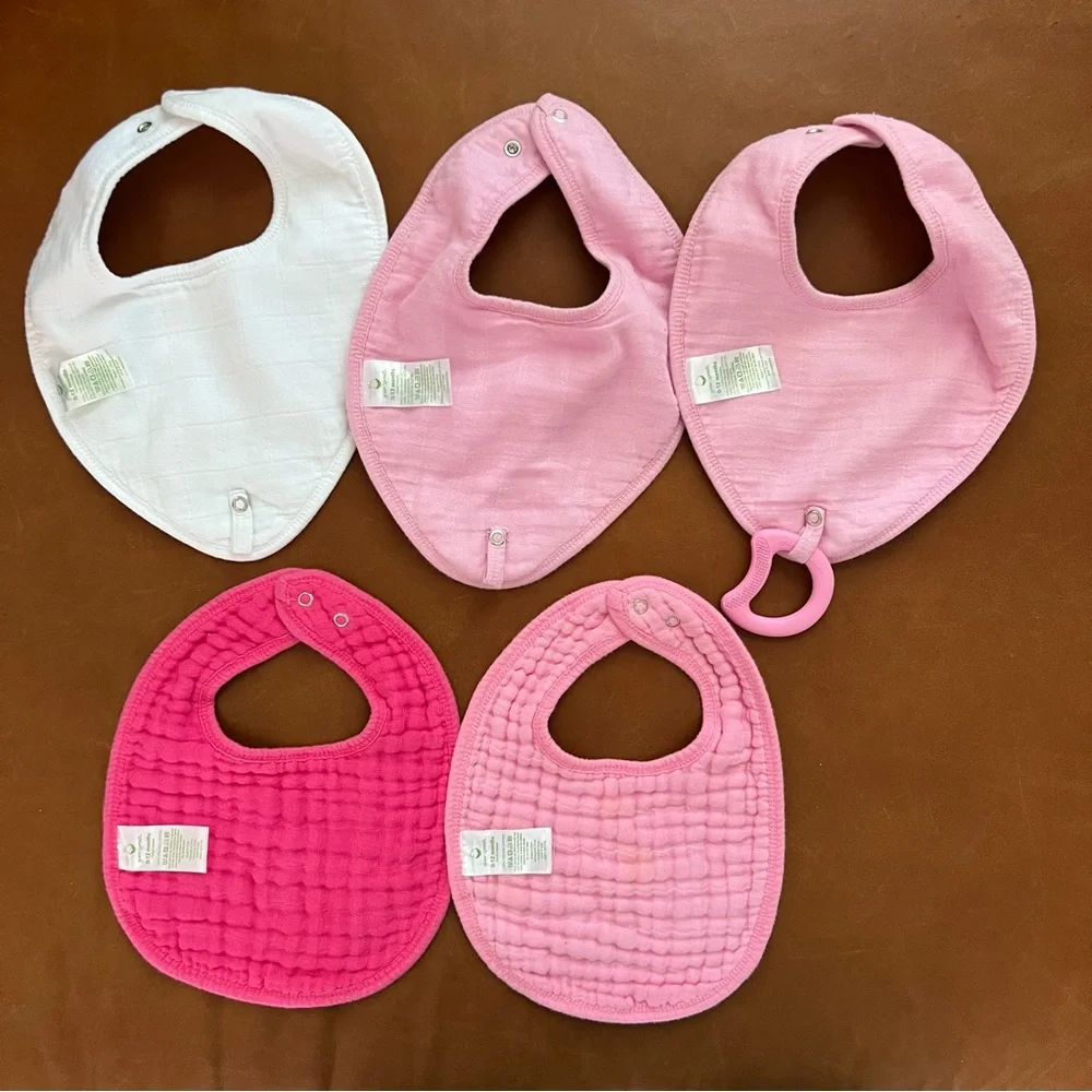 GREEN SPROUTS Organic Muslin Pink Bib Set & Teether, 0-12mo